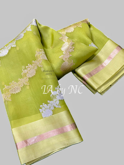 Pear Banarasi Pure Kora Organza Kadwa Saree