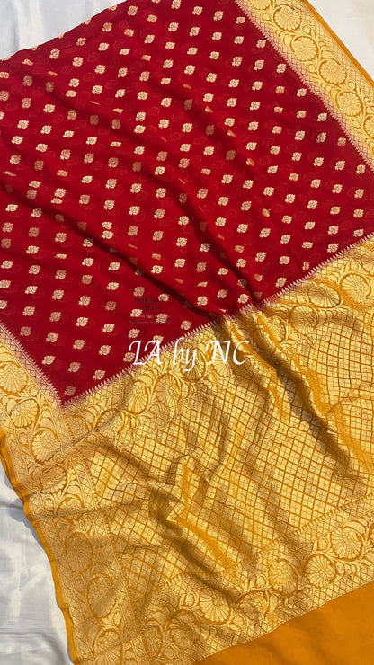 Crimson Banarasi Pure Khaddi Georgette Saree