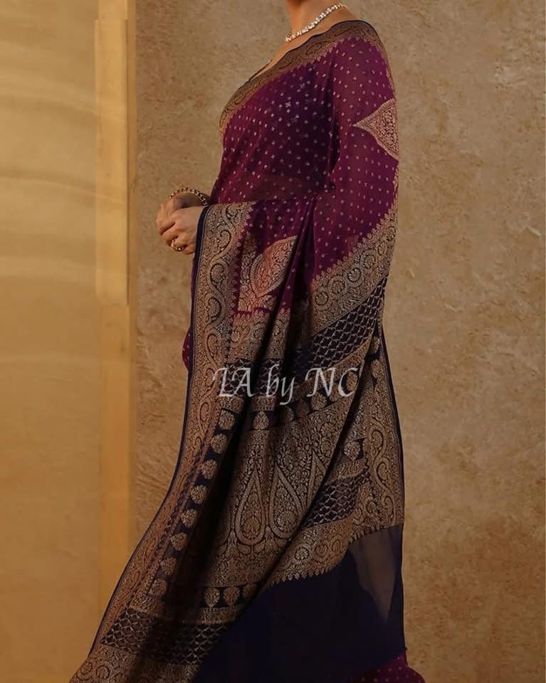 Eggplant Banarasi Pure Khaddi Georgette Saree