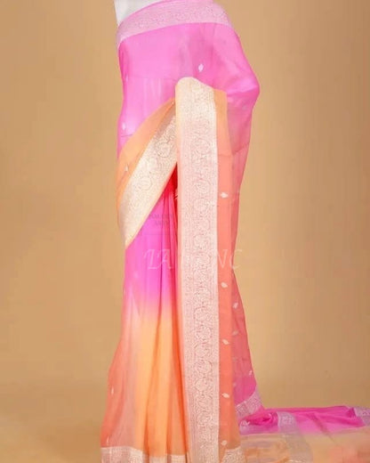 Peach Banarasi Pure Khaddi Georgette Kadwa Saree