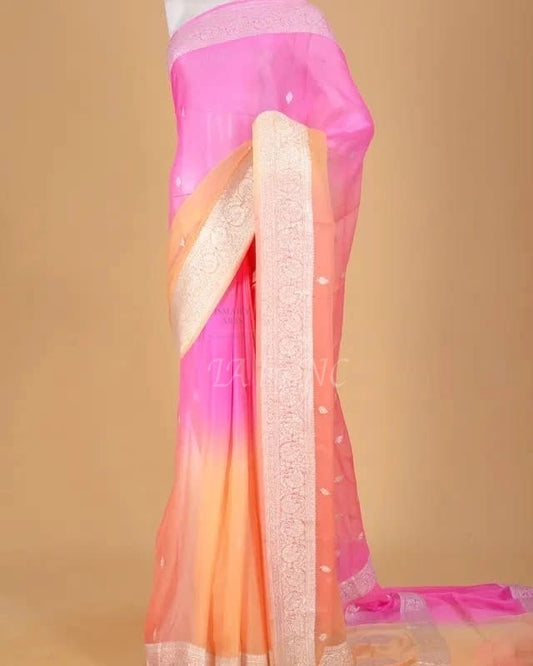 Peach Banarasi Pure Khaddi Georgette Kadwa Saree
