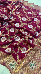 Sangria Banarasi Pure Munga Silk Sona Rupa Handwork Dupatta