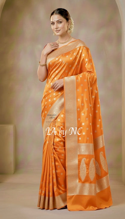 Ochre Banarasi Mashru Katan Silk Saree