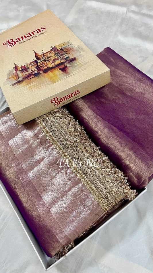 Grape Banarasi Pure Tissue Silk Saree