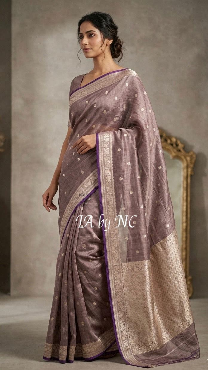 Mauve Banarasi Pure Tissue Silk Sona Rupa Kadwa Saree