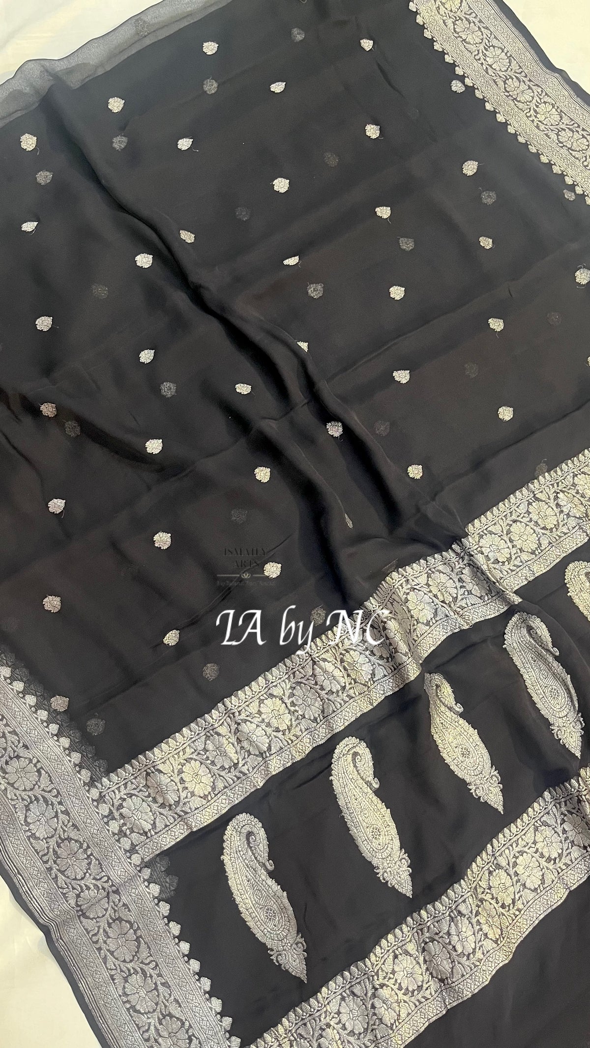 Black Banarasi Pure Khaddi Georgette Kadwa Saree