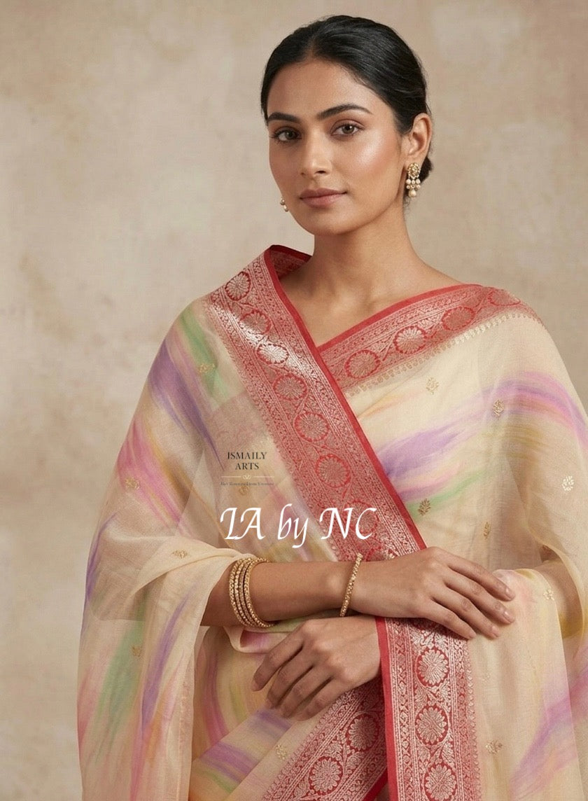 Crimson Banarasi Pure Khaddi Georgette Kadwa Saree