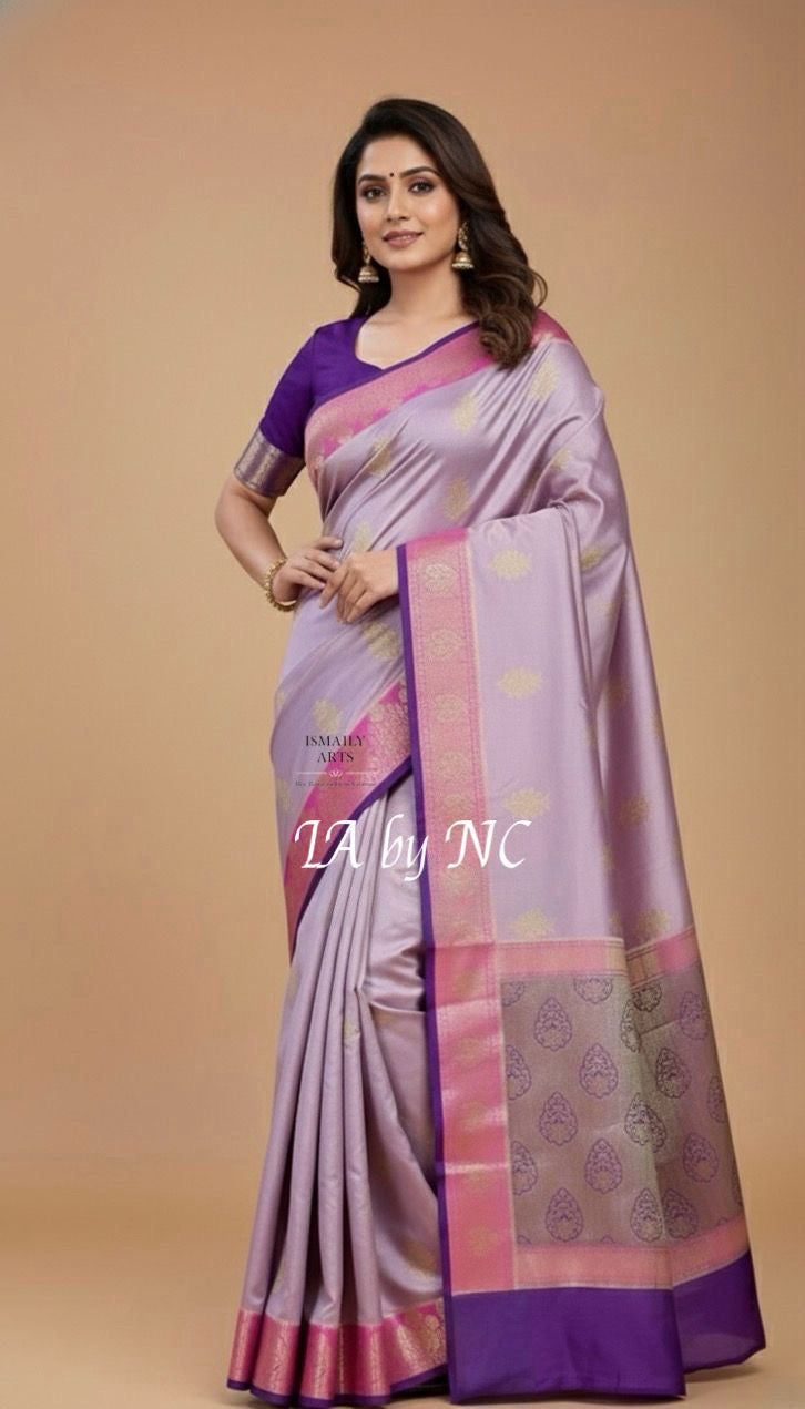Thistle Banarasi Pure Katan Silk Raw Mango Saree