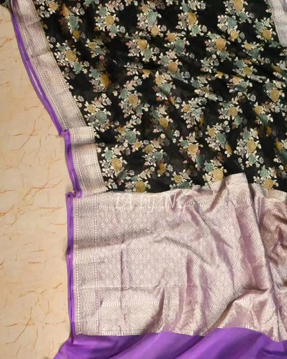 Black Banarasi Pure Khaddi Georgette Saree