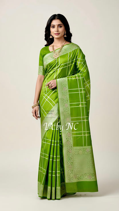 Avocado Banarasi Pure Khaddi Tussar Georgette Paithani Saree