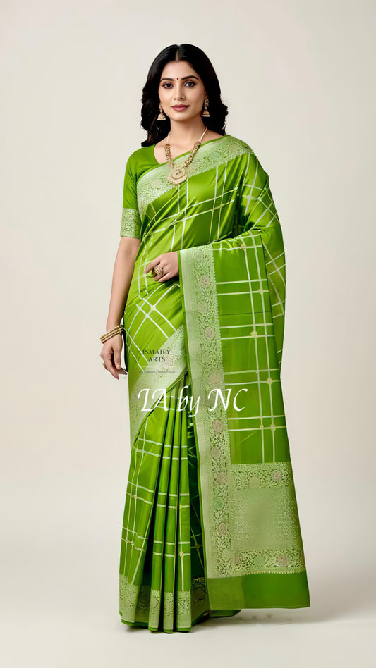 Avocado Banarasi Pure Khaddi Tussar Georgette Paithani Saree