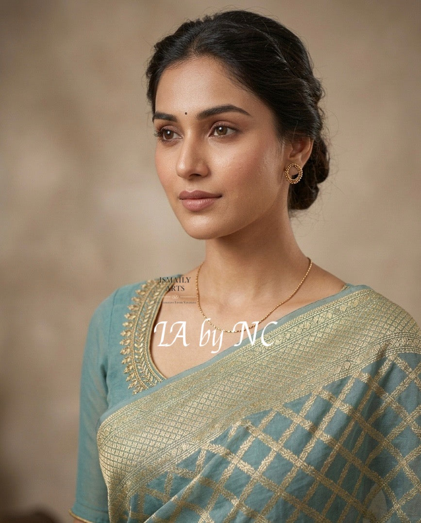 Turquoise Banarasi Pure Khaddi Georgette Saree
