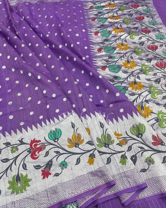 Lavender Banarasi Pure Khaddi Tussar Georgette Paithani Saree