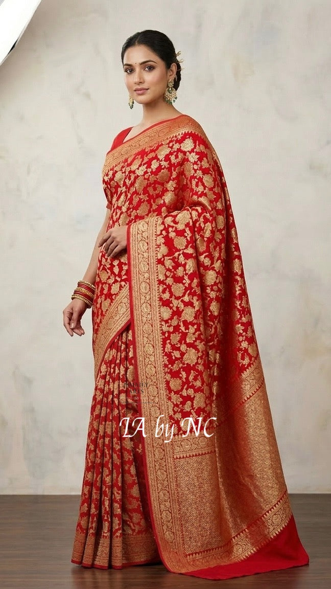 Crimson Banarasi Pure Khaddi Georgette Saree