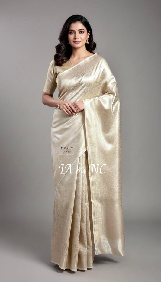 Offwhite Banarasi Pure Tissue Silk Brocade Saree