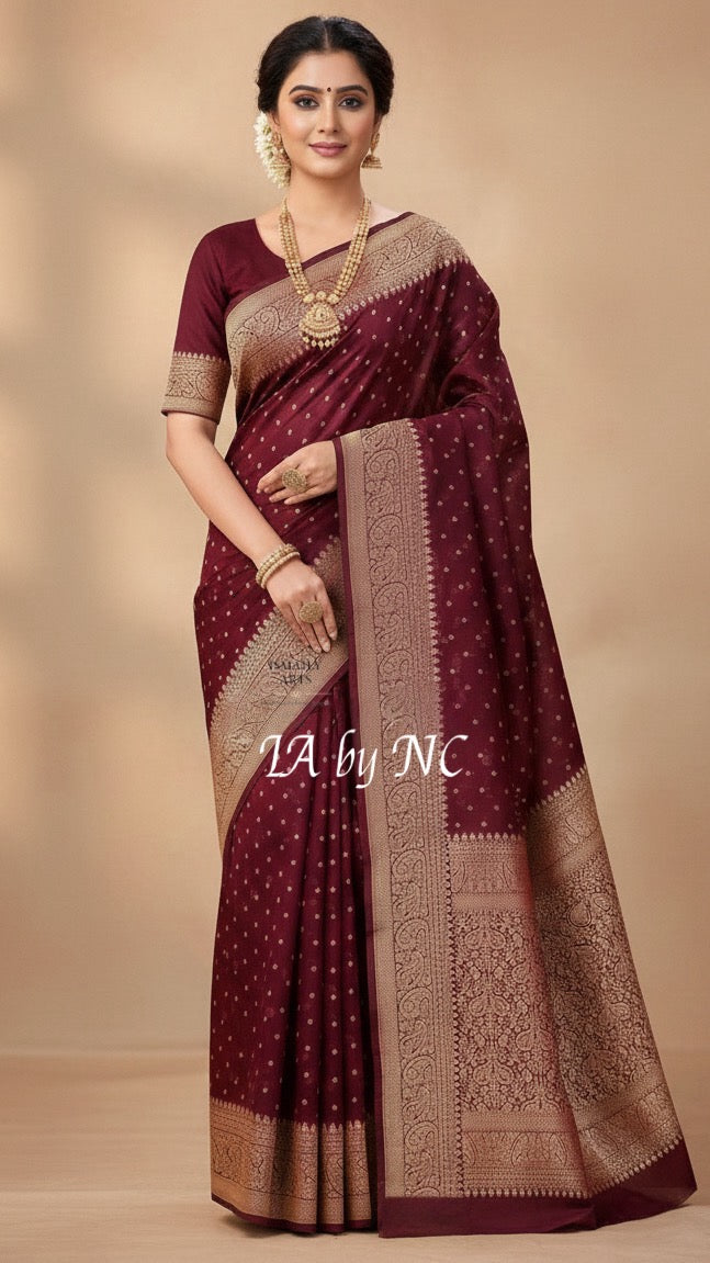 Burgundy Banarasi Pure Khaddi Georgette Saree
