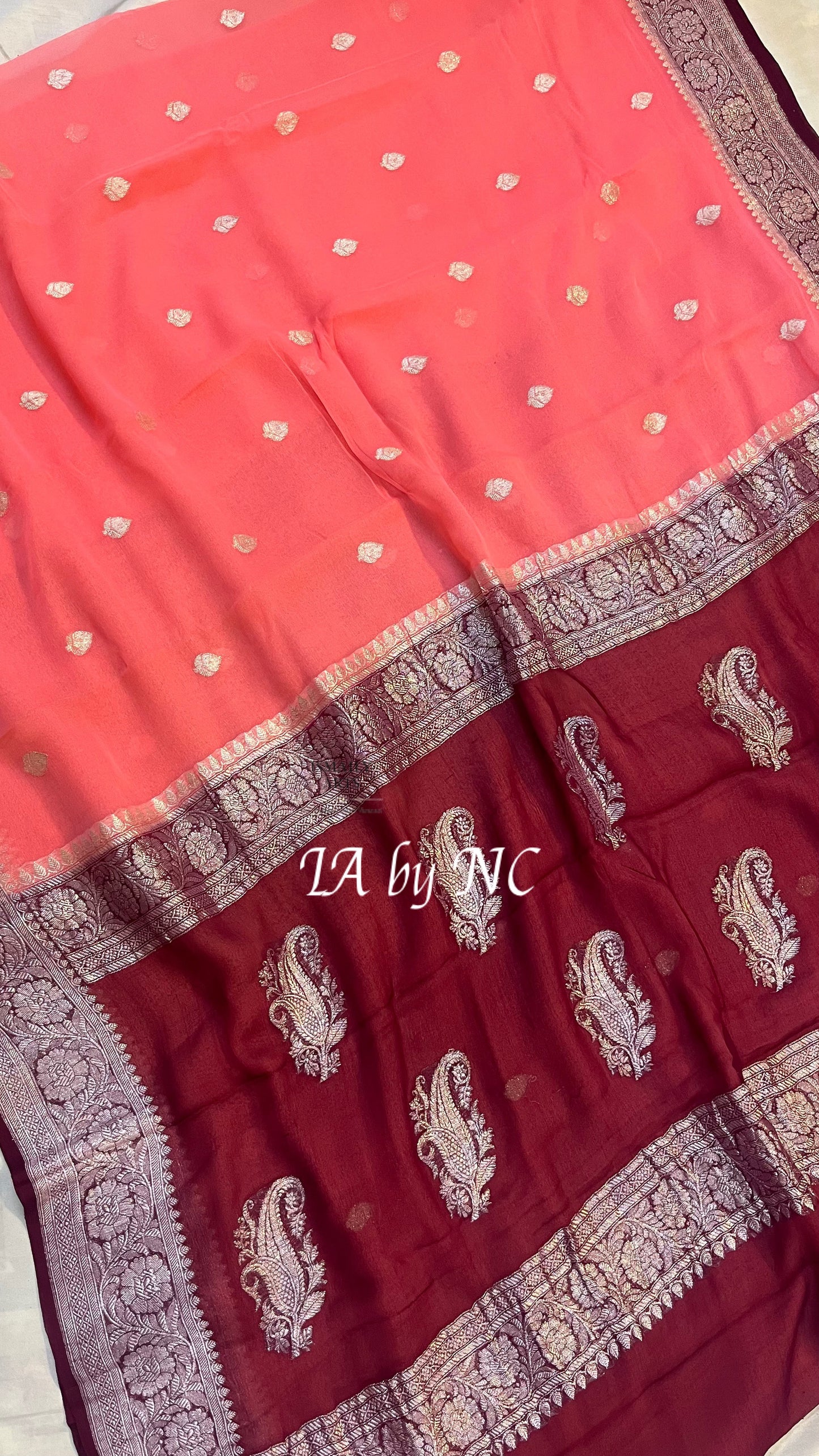 Salmon Banarasi Pure Khaddi Georgette Kadwa Saree