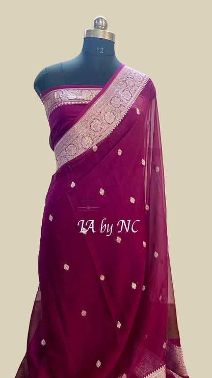 Byzantine Banarasi Pure Khaddi Georgette Kadwa Saree