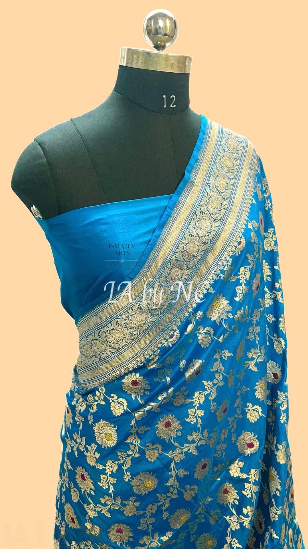 Azure Banarasi Pure Katan Silk Meenakari Pattu Saree