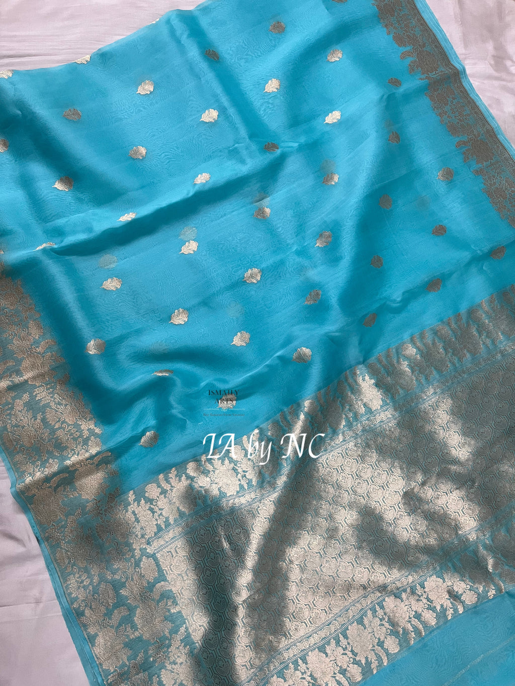 Turquoise Banarasi Pure Kora Silk Kadwa Saree