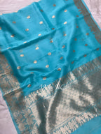 Turquoise Banarasi Pure Kora Silk Kadwa Saree