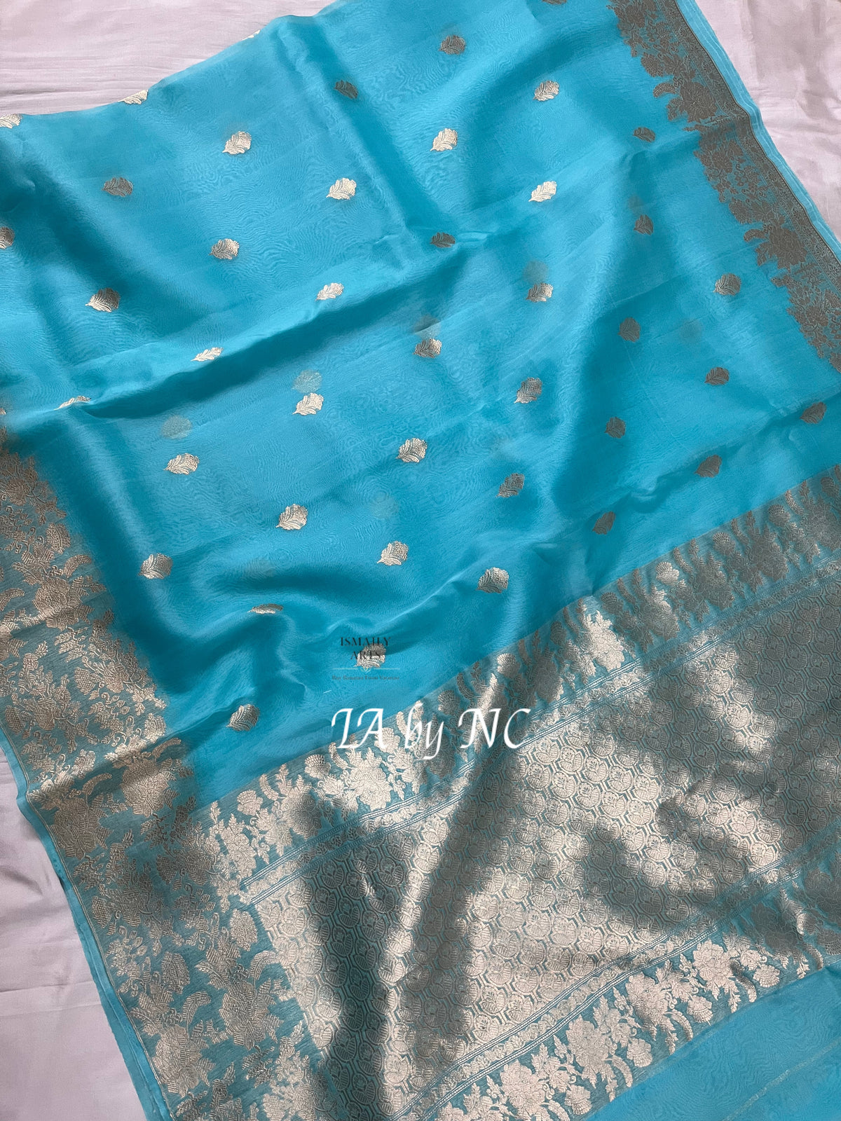 Turquoise Banarasi Pure Kora Silk Kadwa Saree