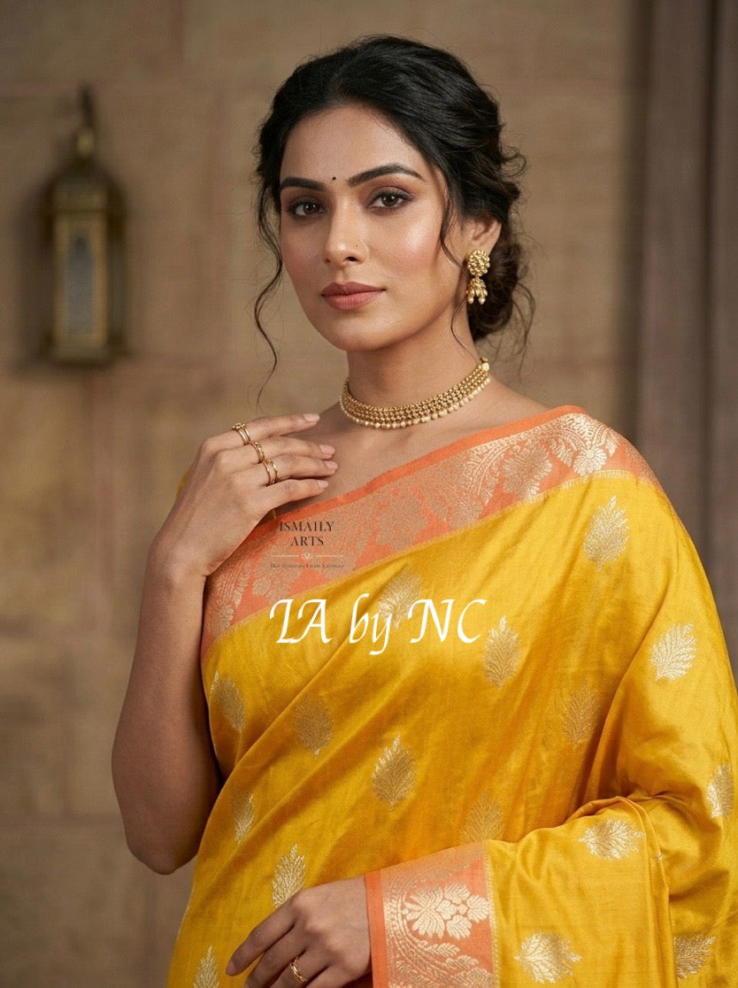Tuscany Banarasi Pure Katan Silk Raw Mango Saree