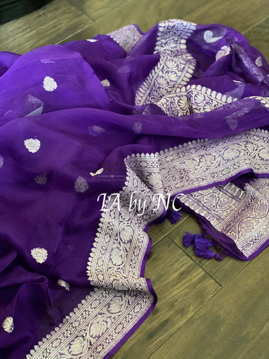 Grape Banarasi Pure Khaddi Georgette Kadwa Saree