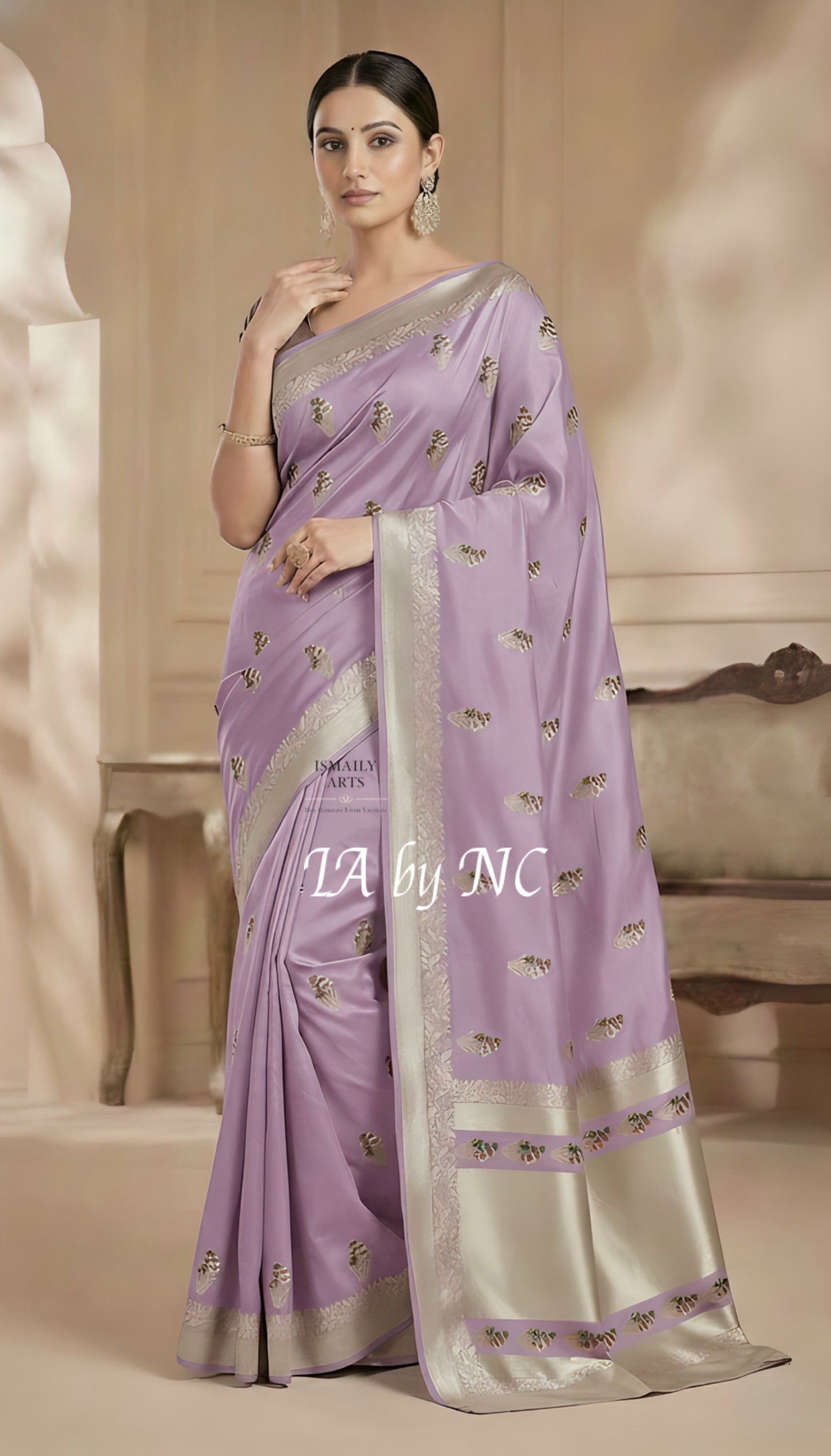 Thistle Banarasi Mashru Katan Silk Meenakari Saree