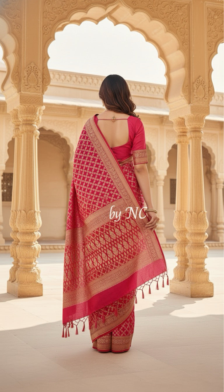 Crimson Banarasi Pure Khaddi Georgette Saree