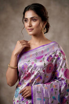 Grape Banarasi Pure Khaddi Tussar Georgette Brocade Saree