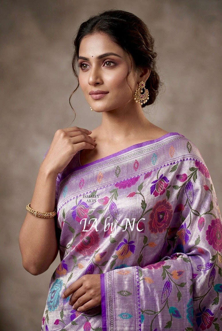 Grape Banarasi Pure Khaddi Tussar Georgette Brocade Saree