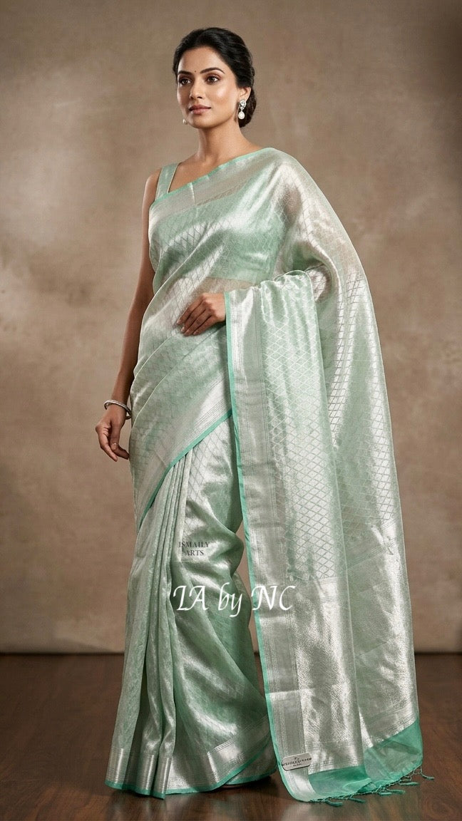 Turquoise Banarasi Pure Tissue Silk Brocade Saree
