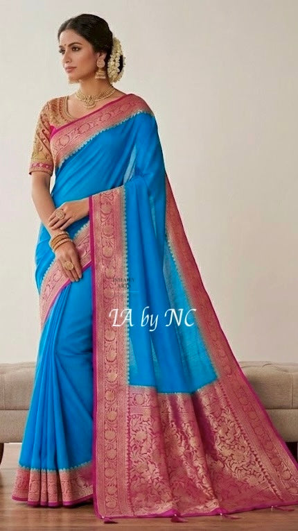 Azure Banarasi Pure Chiffon Georgette Saree