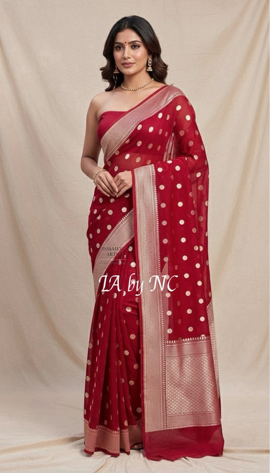 Carmine Banarasi Pure Khaddi Georgette Sona Rupa Saree