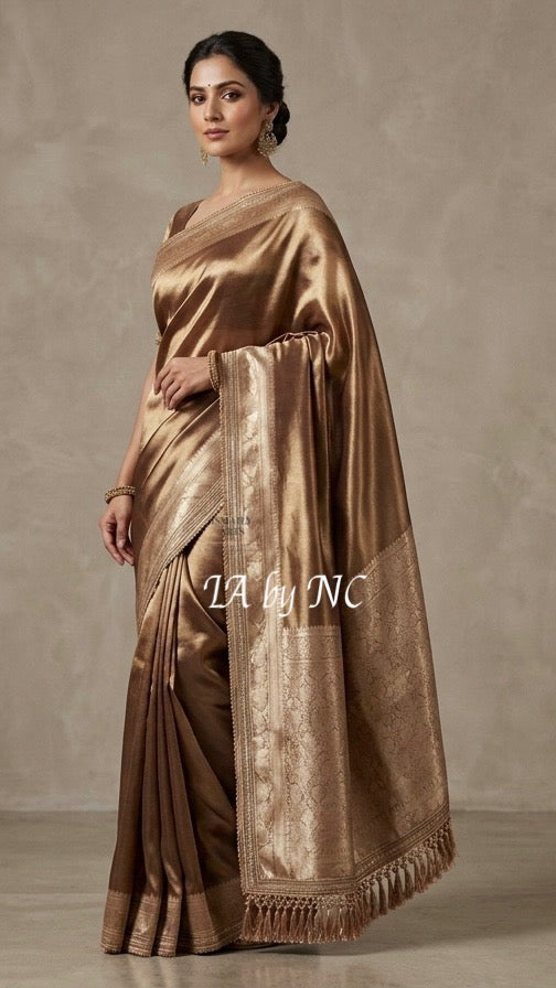Walnut Banarasi Pure Tissue Silk Saree