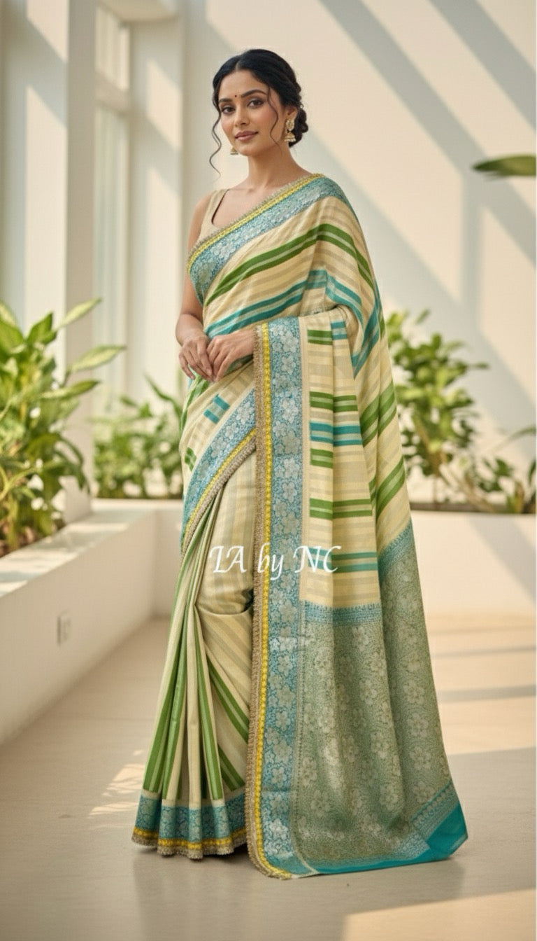 Beige Banarasi Pure Chiffon Georgette Saree