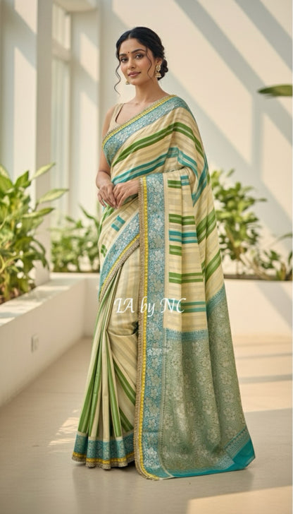 Beige Banarasi Pure Chiffon Georgette Saree