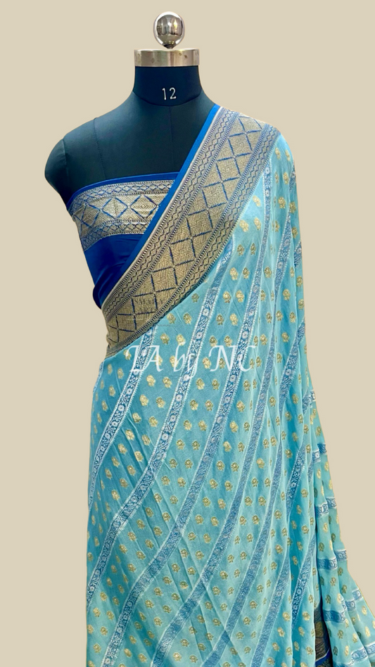 Prussian Banarasi Pure Khaddi Georgette Saree