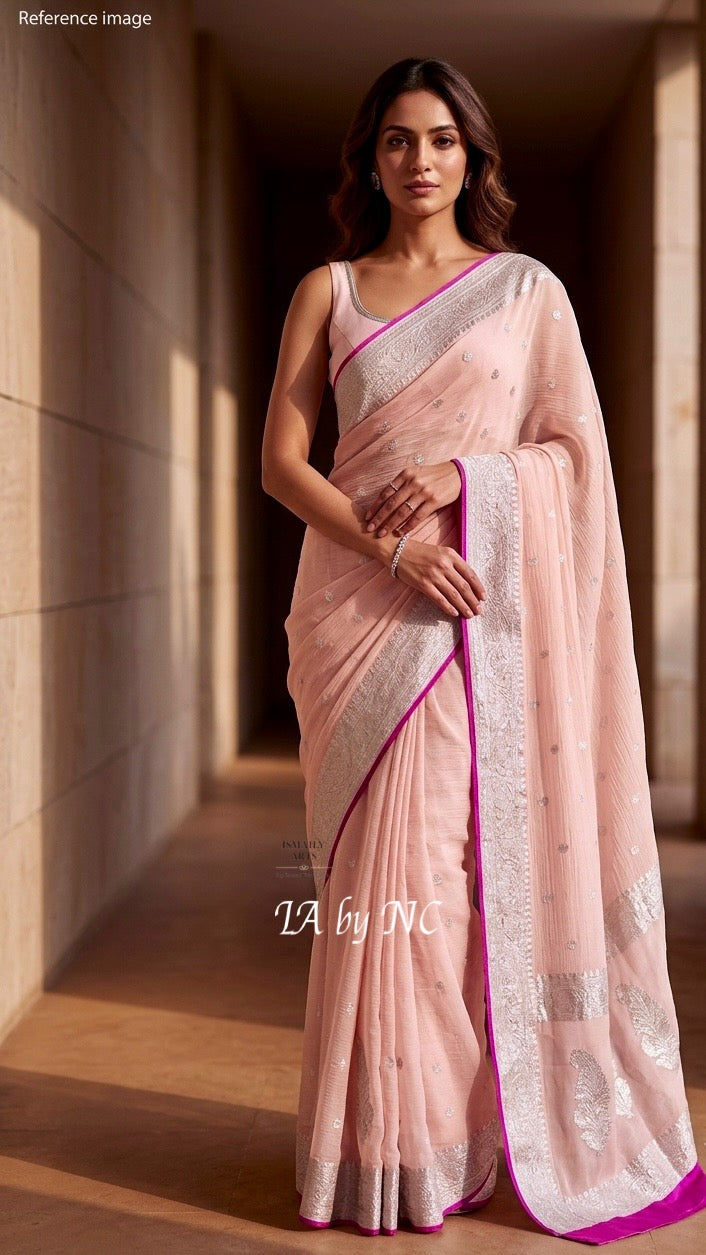 Carnation Banarasi Pure Khaddi Georgette Kadwa Saree