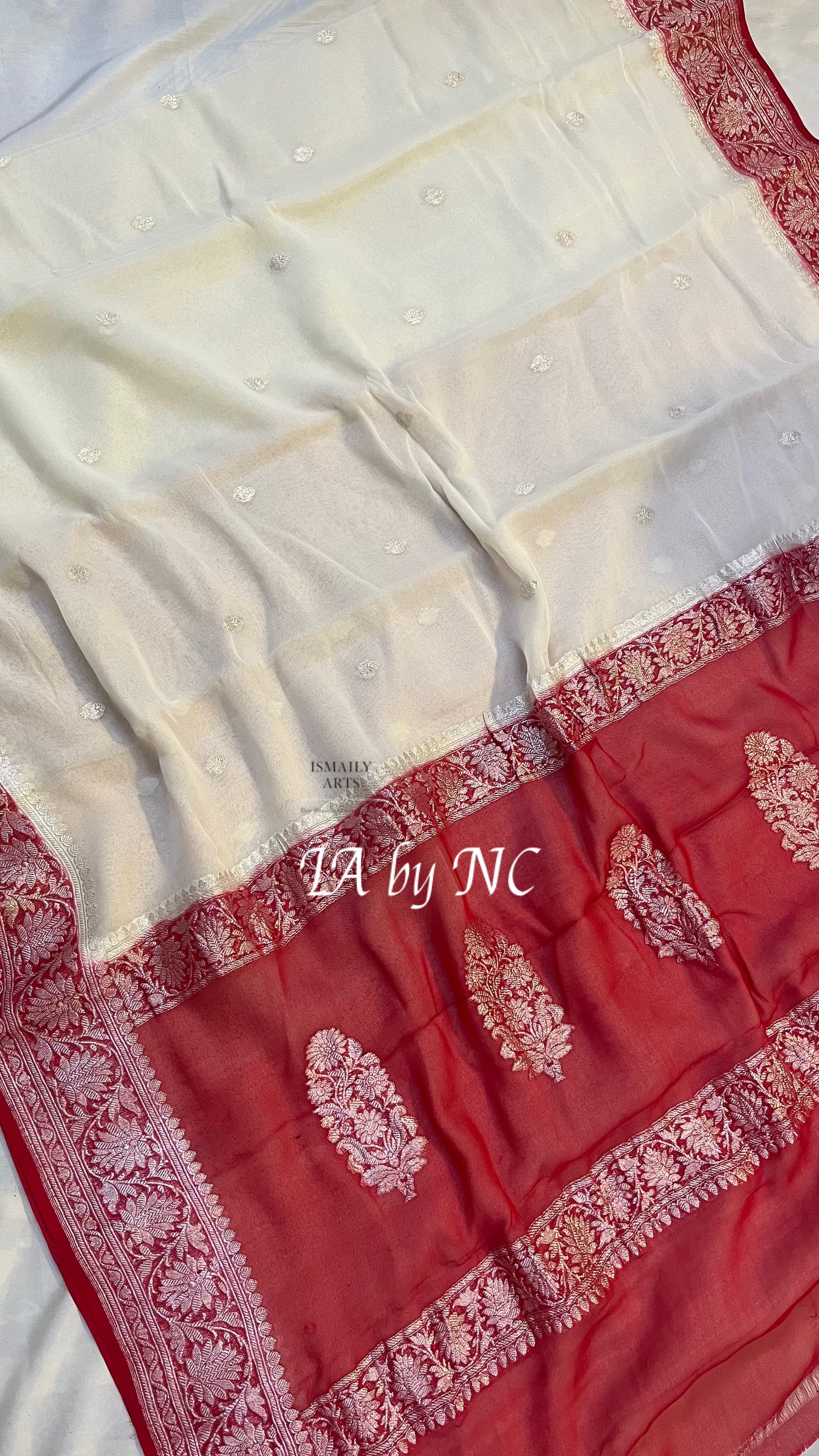 Ivory Banarasi Pure Khaddi Georgette Kadwa Saree