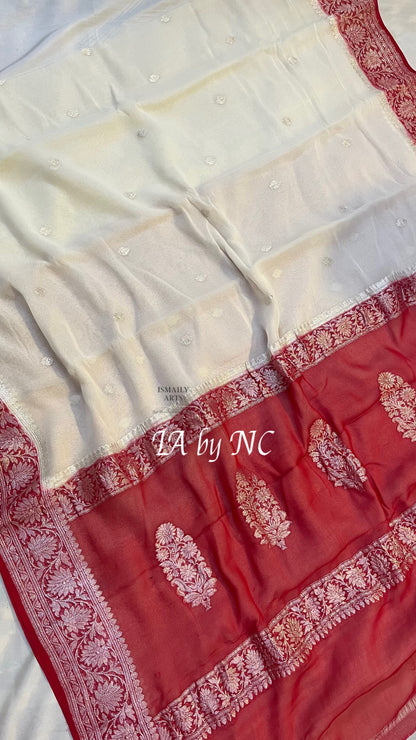 Ivory Banarasi Pure Khaddi Georgette Kadwa Saree
