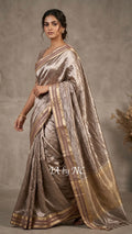 Caramel Banarasi Pure Tissue Silk Saree - Double Katan Border