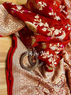 Carmine Banarasi Pure Khaddi Georgette Meenakari Saree