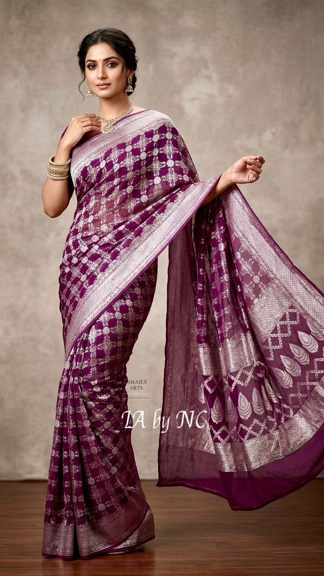Byzantine Banarasi Pure Khaddi Georgette Saree