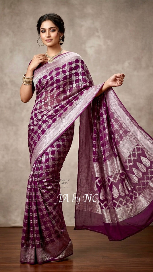Byzantine Banarasi Pure Khaddi Georgette Saree