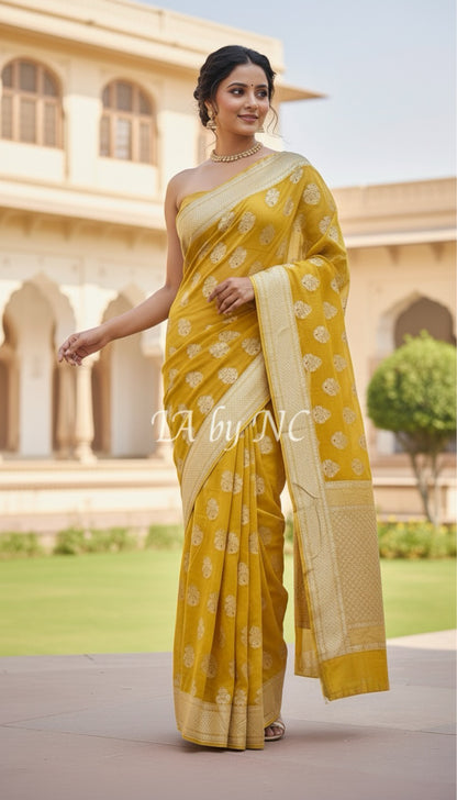 Trombone Banarasi Pure Khaddi Georgette Saree
