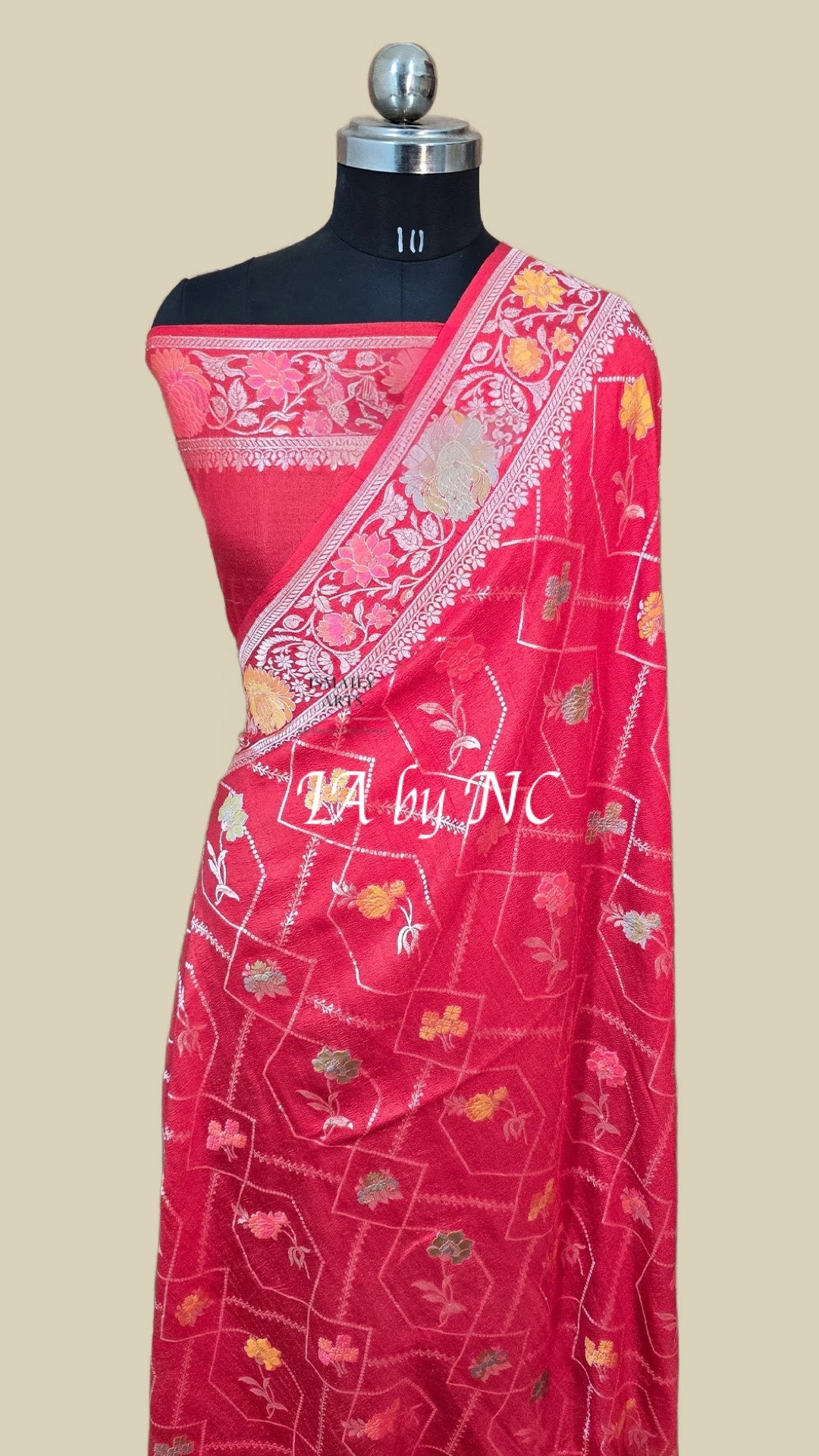 Strawberry Banarasi Pure Khaddi Tussar Georgette Meenakari Saree