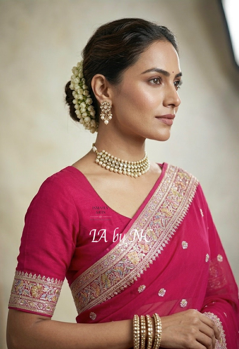 Cerise Banarasi Pure Khaddi Georgette Kadwa Saree