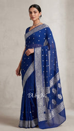 Denim Banarasi Pure Khaddi Georgette Kadwa Saree